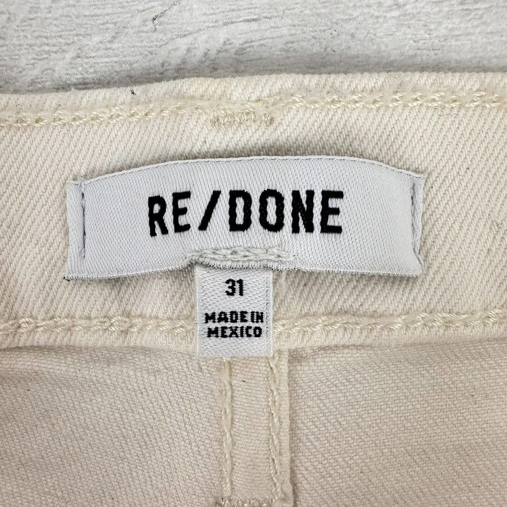 RE/DONE High Rise Stove Pipe Jeans Size 31 Vintage White Comfort Stretch Raw Hem
